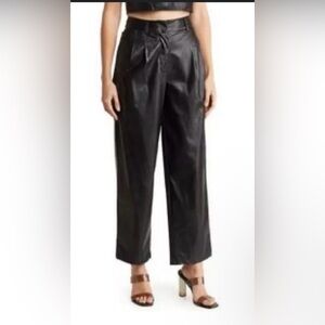 NSR Black Pleated Faux Leather Pants Size XS